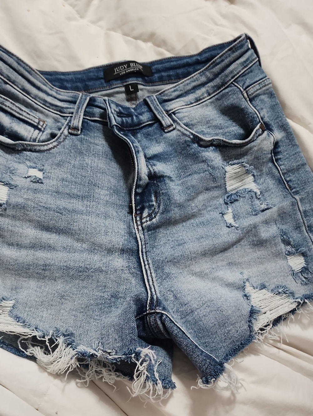 Judy Blue Medium Light Blue Distressed Denim Cutoff Shorts